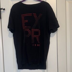 Express Men's Black Tee with Red Striped Logo